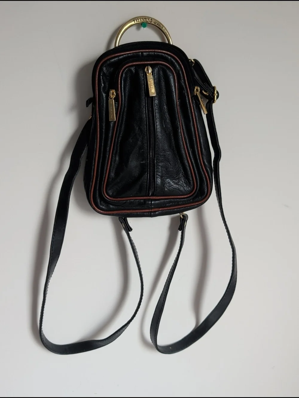 Valentino di Paolo Vintage Black/Brown Leather Backpack Purse